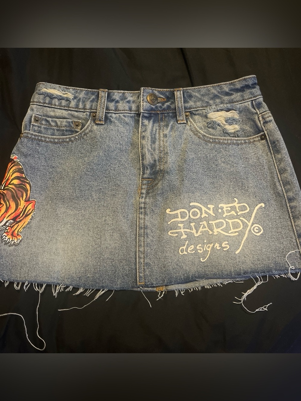 Ed Hardy Blue Denim Skirt with Contrast Stitching